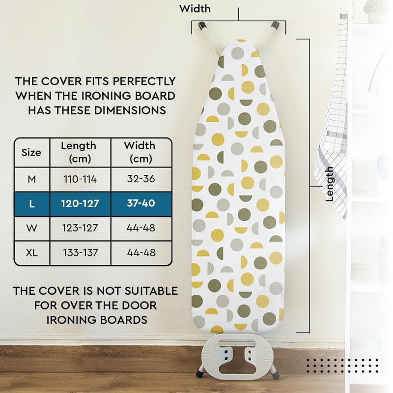 Encasa XO Ironing Board Cover and Pad 54"x15" - Thick 3mm Felt Padding, Drawstring Tightening & Lock, Easy Fit, Scorch & Stain Resistant, Fits Standard Large Ironing Board - Yellow Moon - Image 2